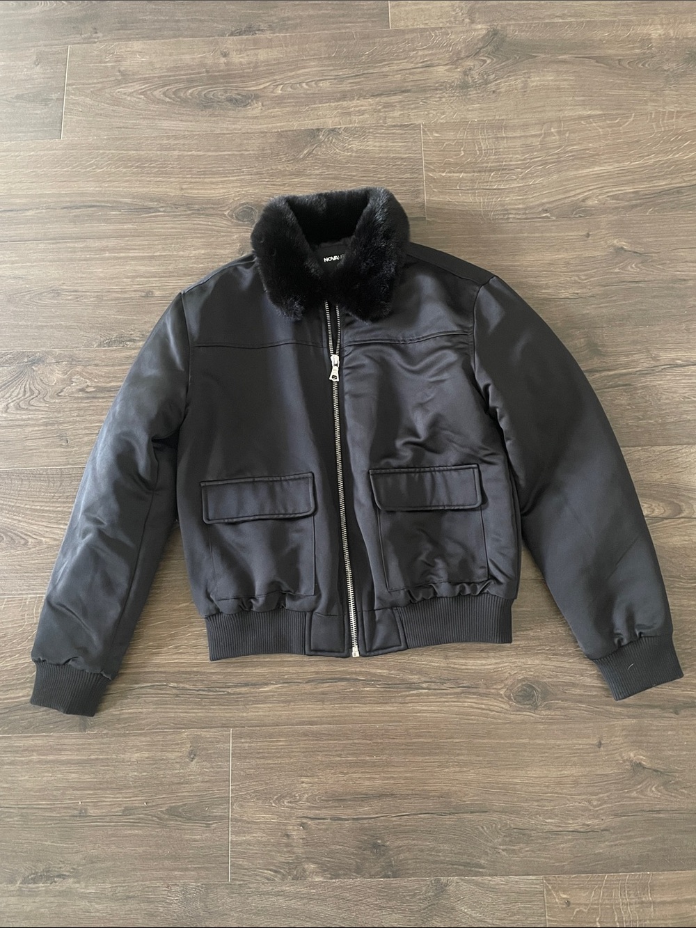 Men's Fashion Nova Black Bomber Jacket w/ Faux Fur Collar Size Medium